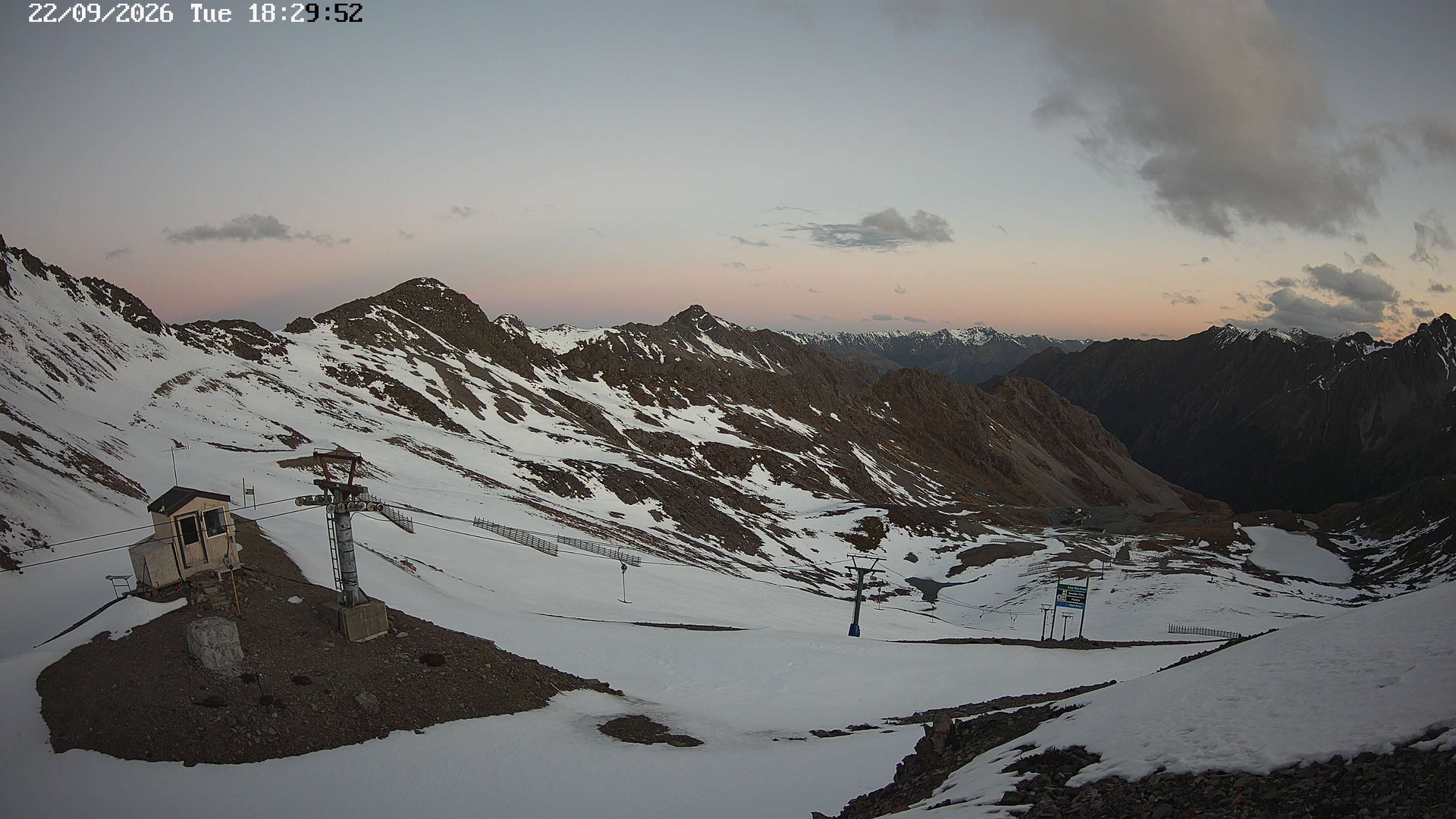 Rainbow Top T-Bar snow cam captured at 22 September 2026 at 6:30 pm NZST