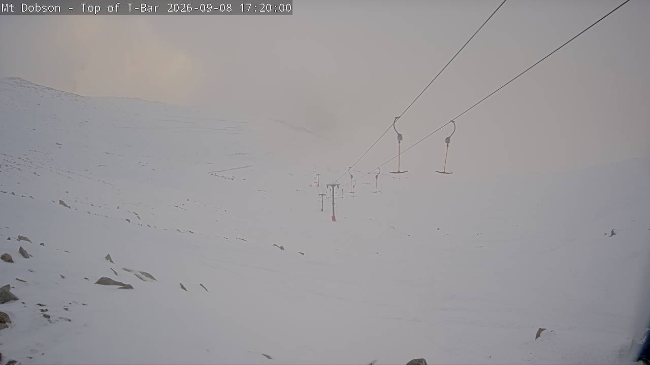 Mt Dobson Webcam 1 snow cam captured at 8 September 2026 at 5:24 pm NZST