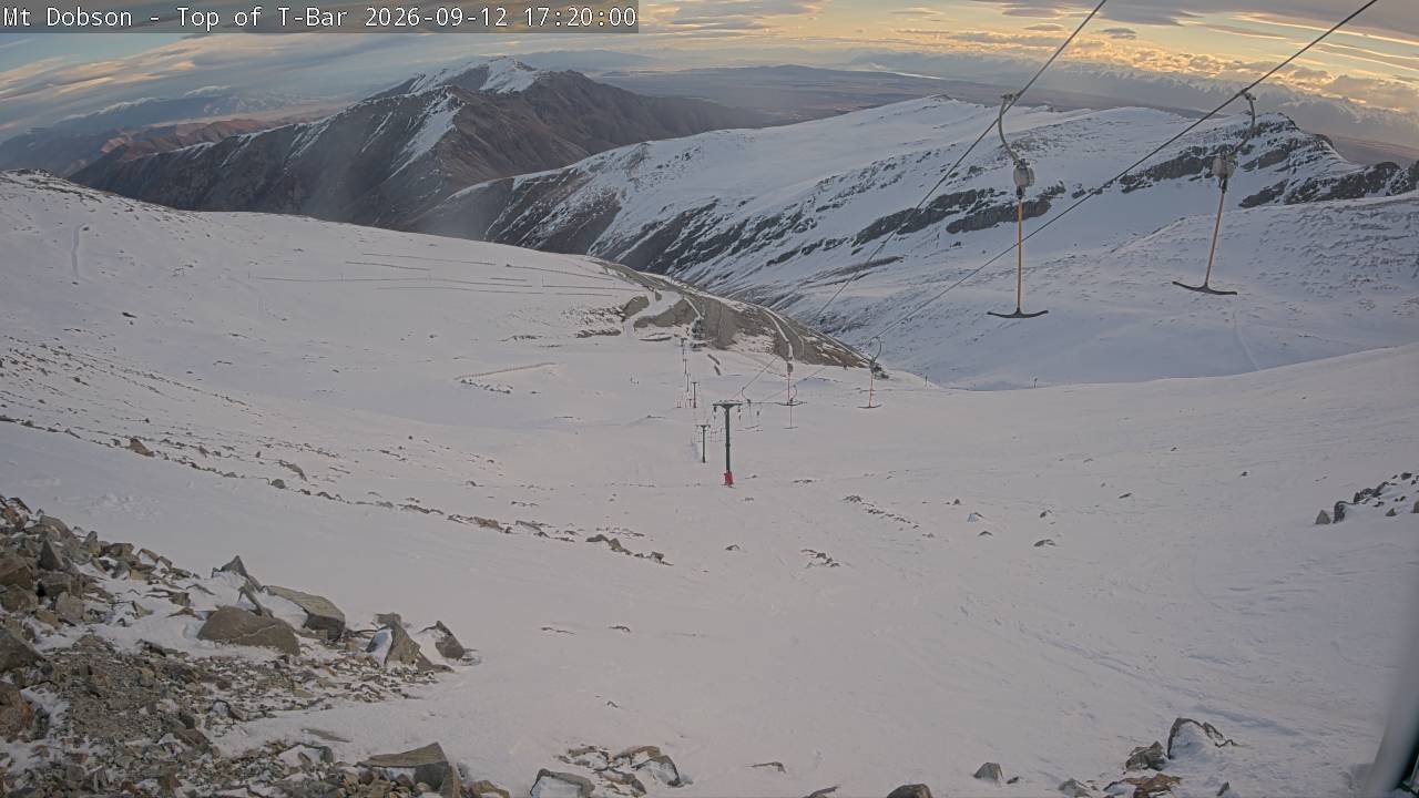 Mt Dobson Webcam 1 snow cam captured at 12 September 2026 at 5:21 pm NZST