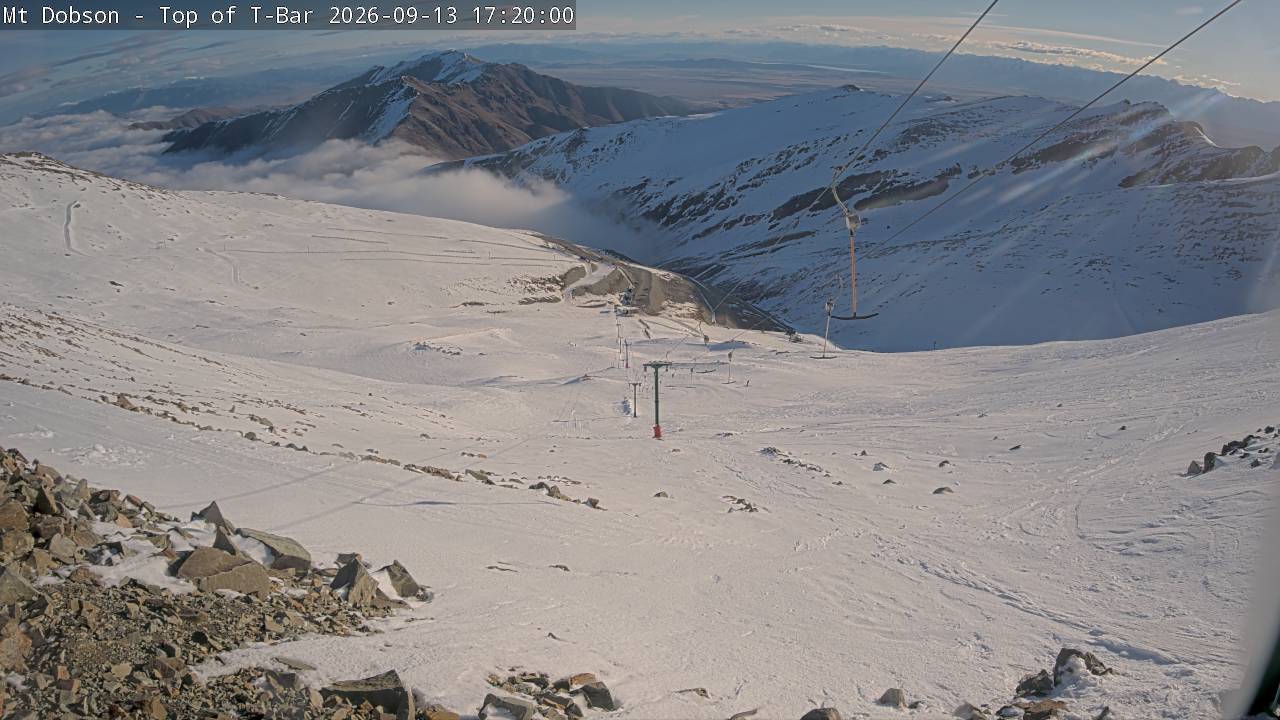 Mt Dobson Webcam 1 snow cam captured at 13 September 2026 at 5:22 pm NZST