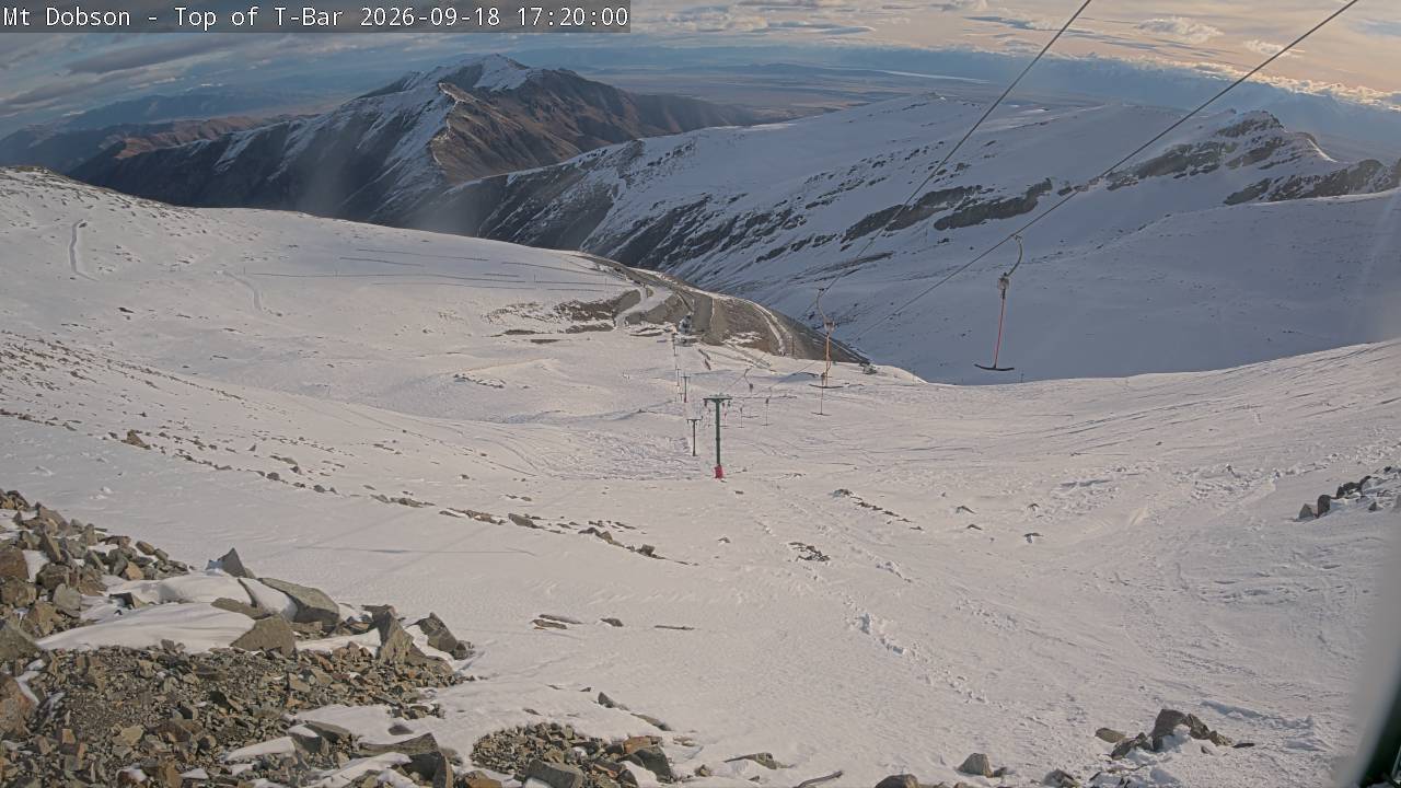 Mt Dobson Webcam 1 snow cam captured at 18 September 2026 at 5:23 pm NZST