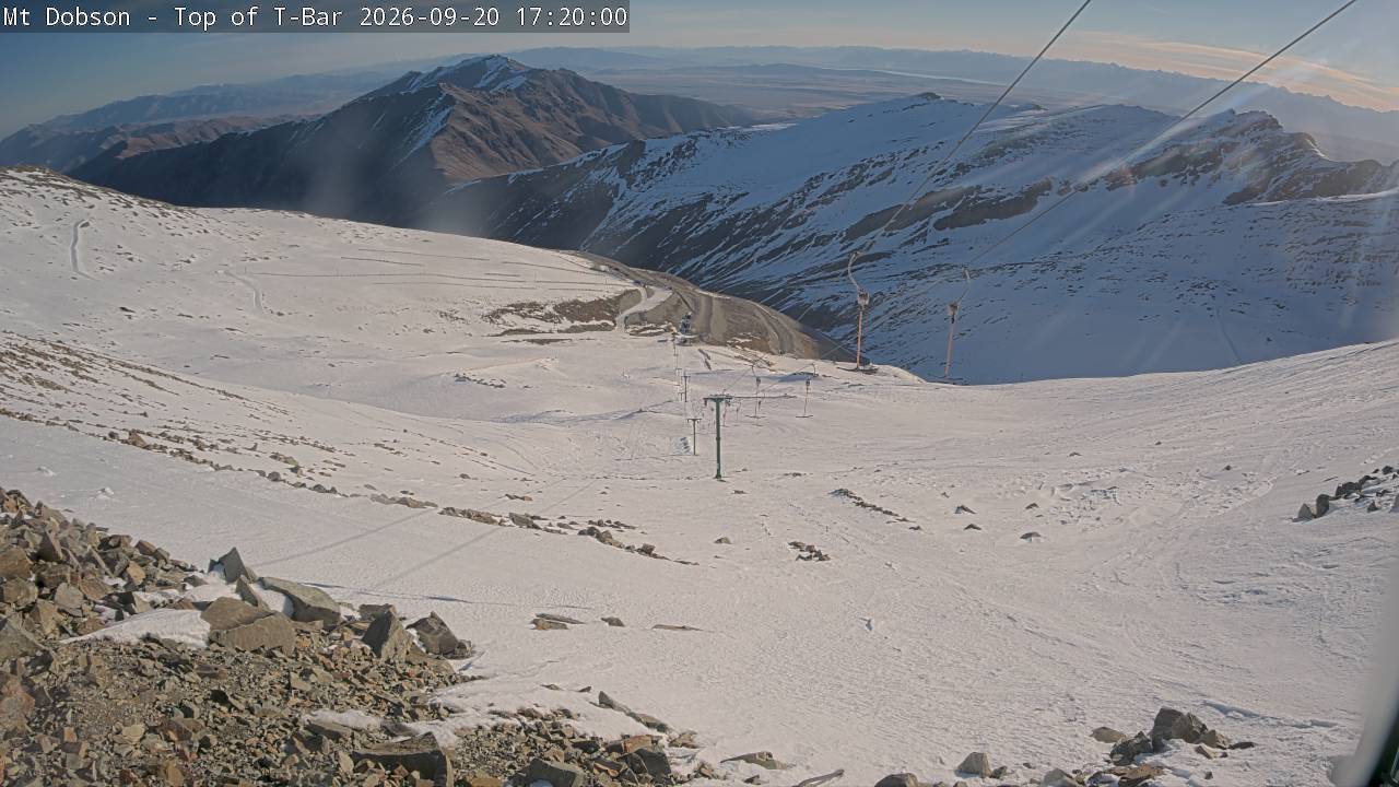 Mt Dobson Webcam 1 snow cam captured at 20 September 2026 at 5:23 pm NZST