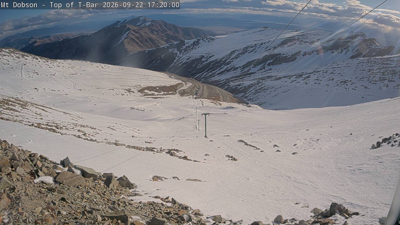 Mt Dobson Webcam 1 snow cam captured at 22 September 2026 at 5:25 pm NZST