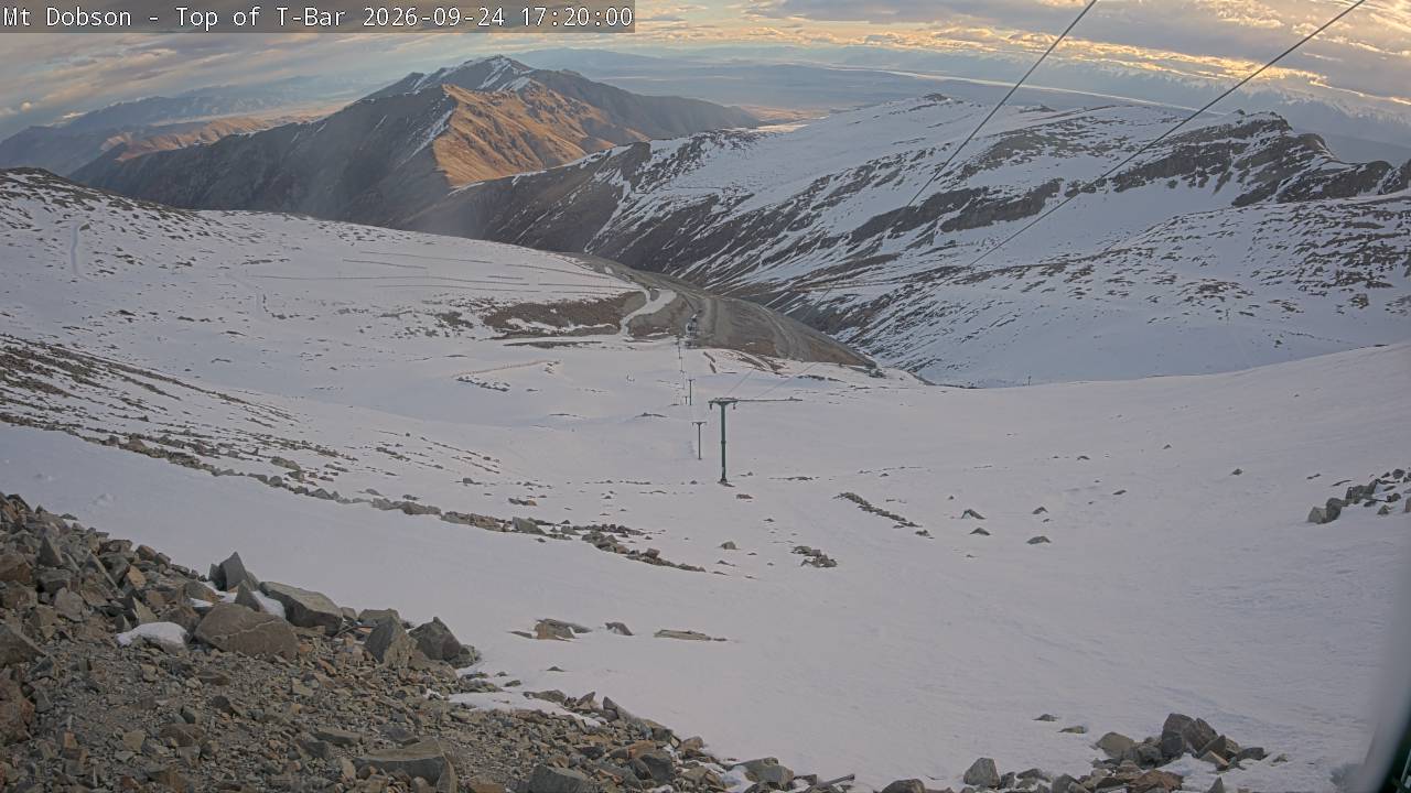 Mt Dobson Webcam 1 snow cam captured at 24 September 2026 at 5:25 pm NZST