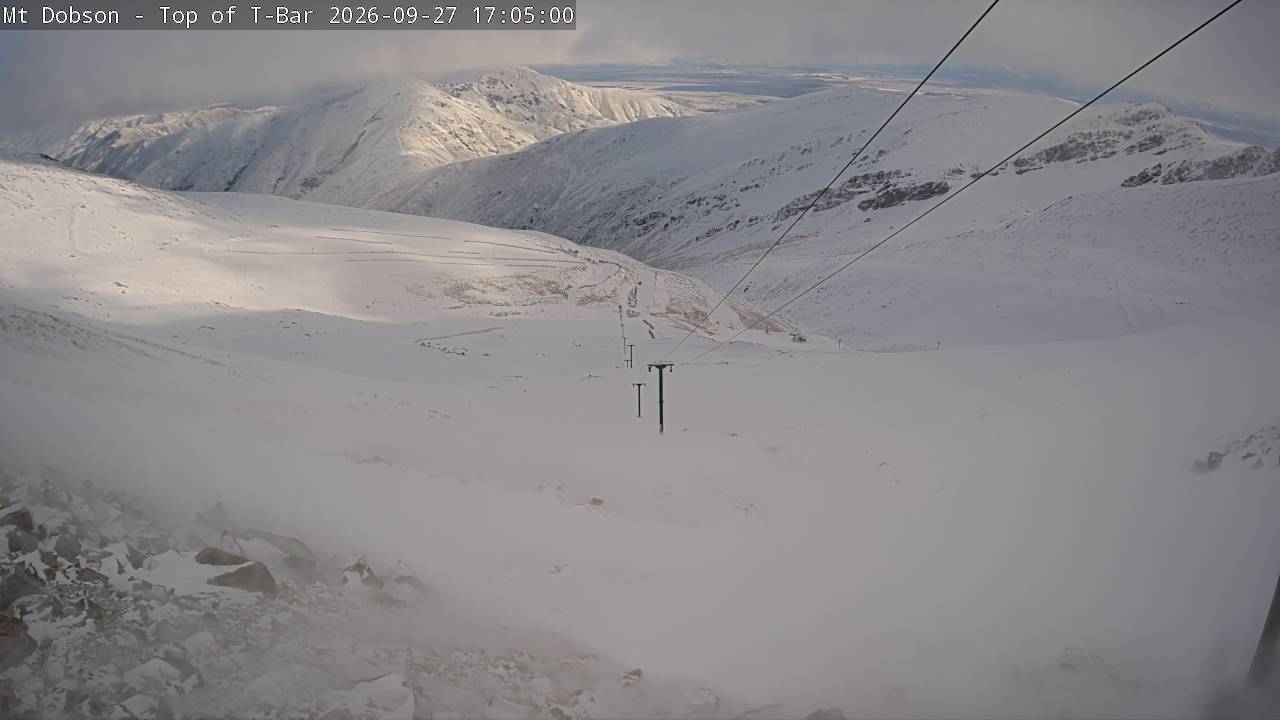 Mt Dobson Webcam 1 snow cam captured at 27 September 2026 at 5:16 pm NZDT