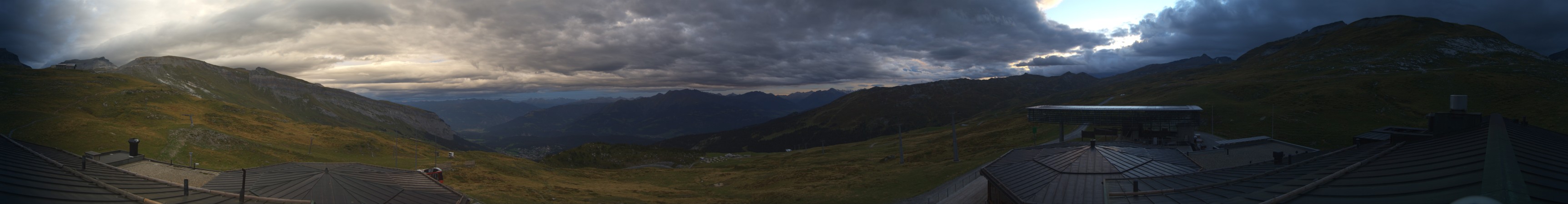 Laax Flims Falera - Weisse Arena Berghaus Nagens snow cam captured at 13 September 2026 at 7:54 pm GMT+2