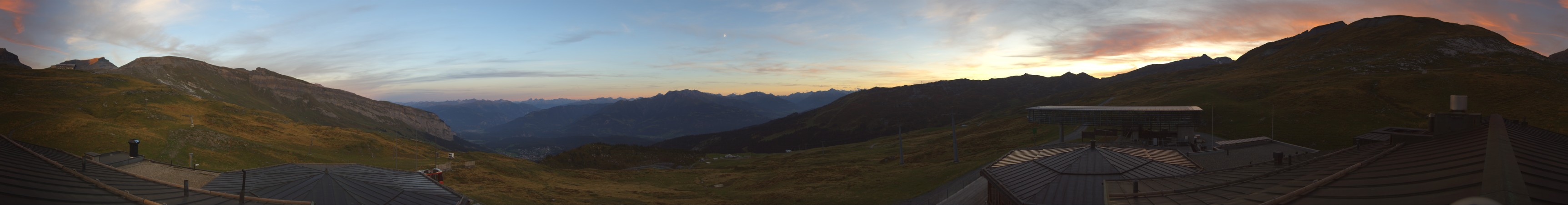Laax Flims Falera - Weisse Arena Berghaus Nagens snow cam captured at 19 September 2026 at 7:44 pm GMT+2