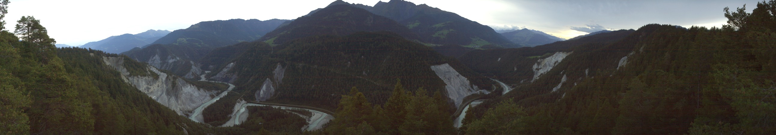 Laax Flims Falera - Weisse Arena Rheinschlucht - Conn snow cam captured at 17 September 2026 at 7:48 pm GMT+2