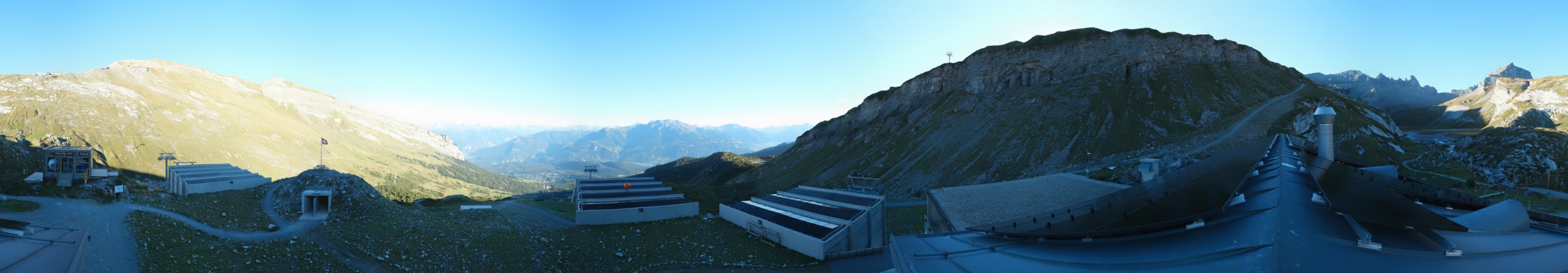 Laax Flims Falera - Weisse Arena Segneshütte snow cam captured at 15 September 2026 at 6:15 pm GMT+2