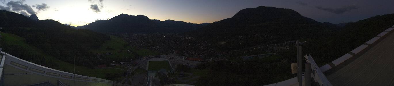 Garmisch-Partenkirchen Olympiaschanze snow cam captured at 14 September 2026 at 7:58 pm GMT+2