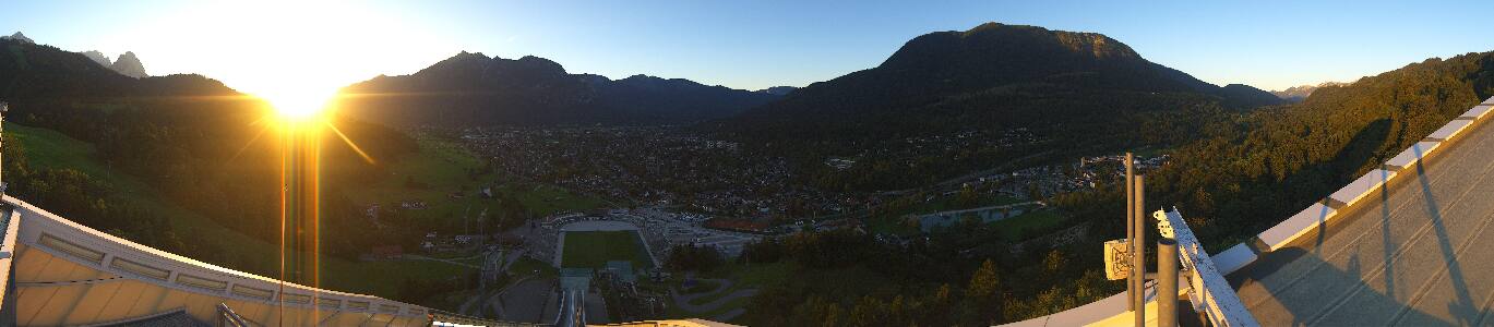 Garmisch-Partenkirchen Olympiaschanze snow cam captured at 15 September 2026 at 7:19 pm GMT+2