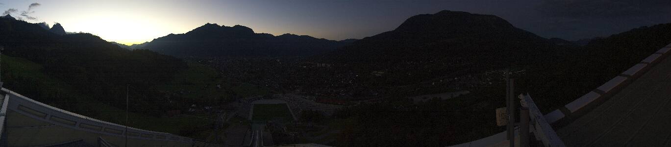 Garmisch-Partenkirchen Olympiaschanze snow cam captured at 5 October 2026 at 7:18 pm GMT+2