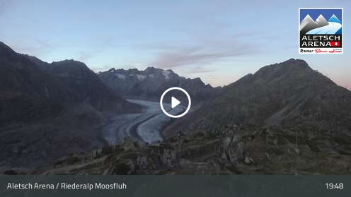Riederalp (Aletsch Arena) Moosfluh Upper Station snow cam captured at 12 September 2026 at 7:55 pm GMT+2