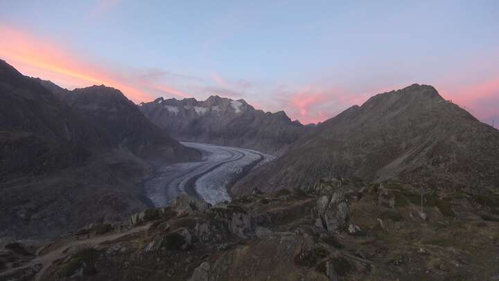 Riederalp (Aletsch Arena) Moosfluh Upper Station snow cam captured at 19 September 2026 at 7:53 pm GMT+2