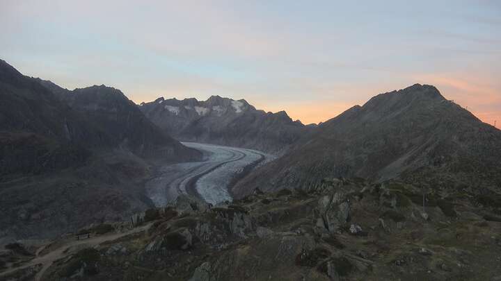 Riederalp (Aletsch Arena) Moosfluh Upper Station snow cam captured at 21 September 2026 at 7:39 pm GMT+2