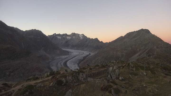 Riederalp (Aletsch Arena) Moosfluh Upper Station snow cam captured at 22 September 2026 at 7:46 pm GMT+2
