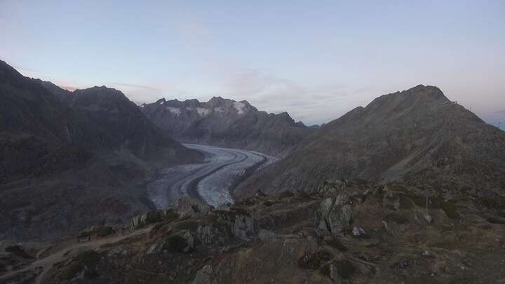 Riederalp (Aletsch Arena) Moosfluh Upper Station snow cam captured at 23 September 2026 at 7:45 pm GMT+2