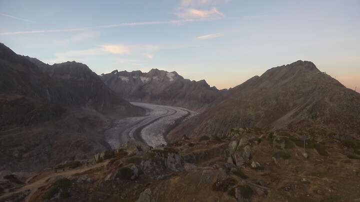 Riederalp (Aletsch Arena) Moosfluh Upper Station snow cam captured at 25 September 2026 at 7:38 pm GMT+2