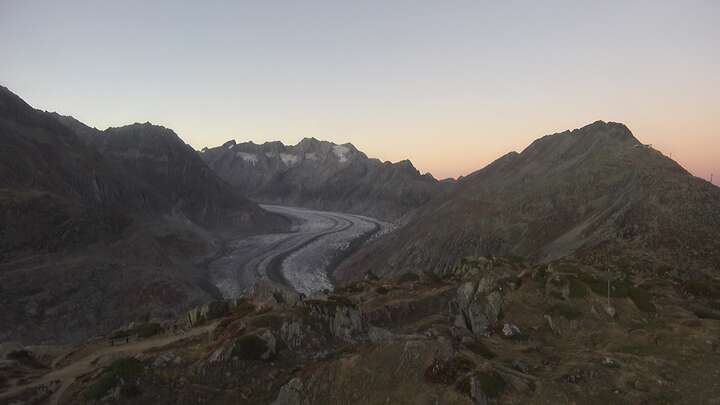 Riederalp (Aletsch Arena) Moosfluh Upper Station snow cam captured at 26 September 2026 at 7:37 pm GMT+2