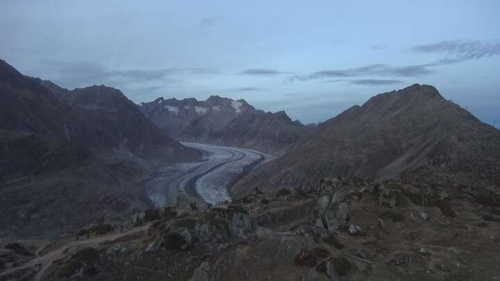 Riederalp (Aletsch Arena) Moosfluh Upper Station snow cam captured at 28 September 2026 at 7:37 pm GMT+2