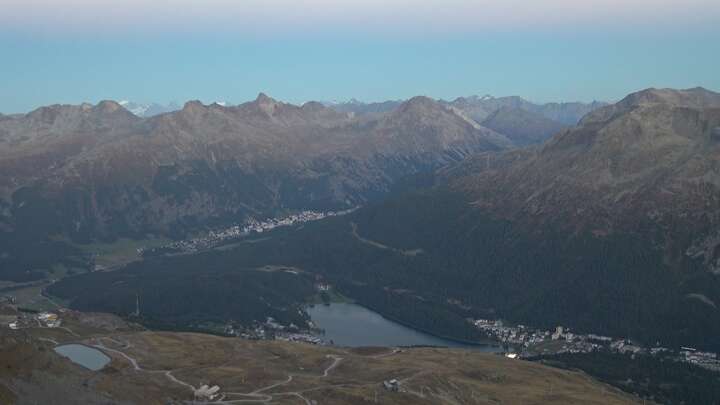 St. Moritz Piz Nair Upper Station snow cam captured at 27 September 2026 at 7:28 pm GMT+2