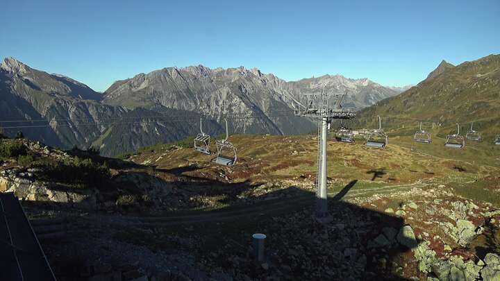 Klösterle Upper Station Riedkopf snow cam captured at 15 September 2026 at 6:08 pm GMT+2