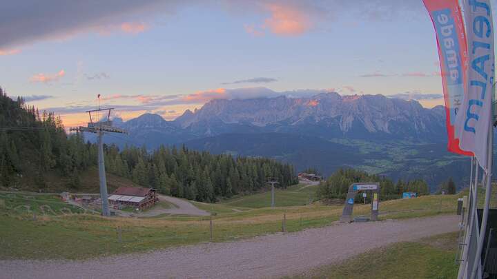 Schladming / Pichl - Reiteralm Upper Station Preunegg Jet snow cam captured at 14 September 2026 at 7:14 pm GMT+2