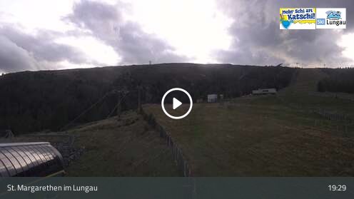 St. Margarethen im Lg. (Aineck) Gipfelbahn Base Station snow cam captured at 12 September 2026 at 7:39 pm GMT+2
