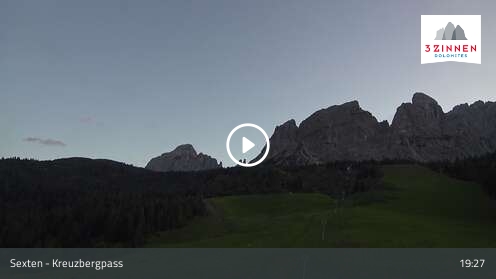 Sexten (3Zinnen Dolomites) Kreuzbergpass snow cam captured at 12 September 2026 at 7:38 pm GMT+2