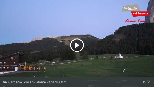 St. Christina (Val Gardena/Gröden) Monte Pana snow cam captured at 12 September 2026 at 7:55 pm GMT+2