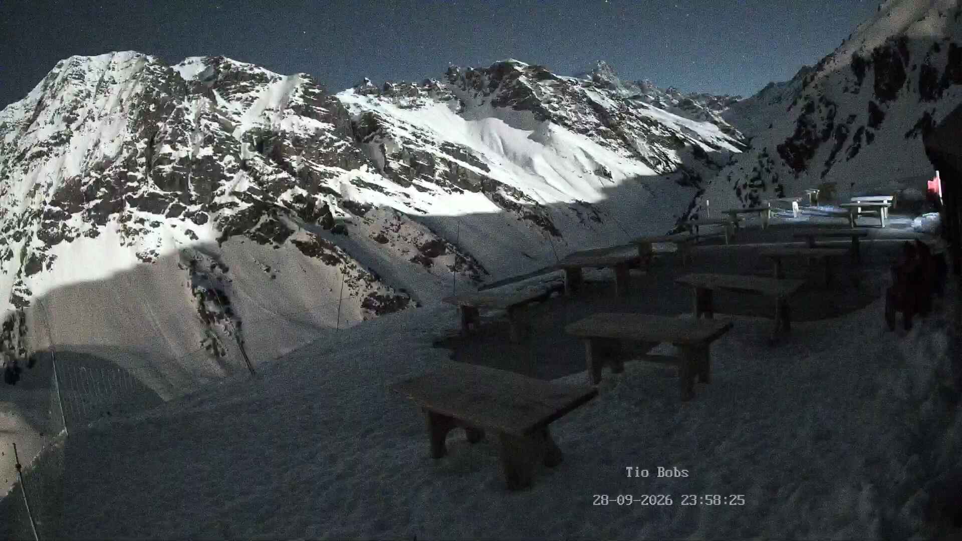 Portillo Tío Bobs snow cam captured at 28 September 2026 at 11:58 pm GMT-3
