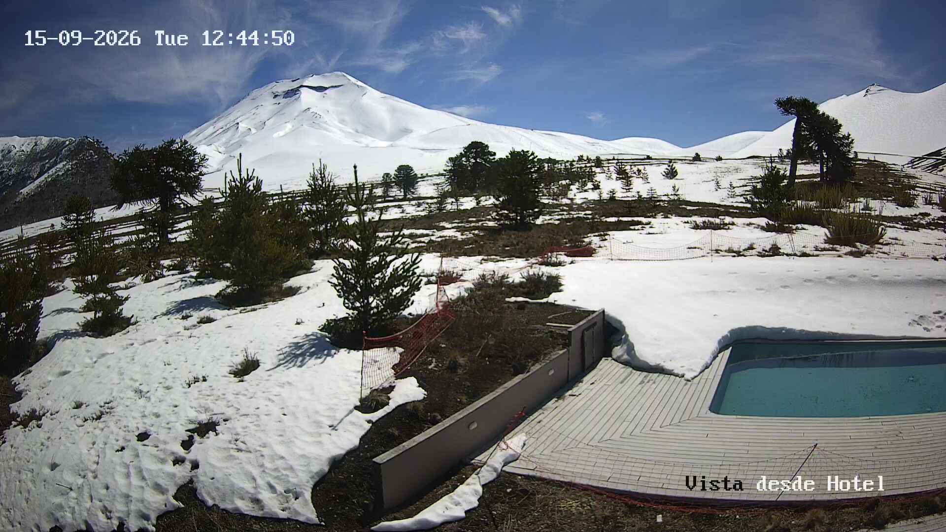 Corralco Hotel snow cam captured at 15 September 2026 at 1:46 pm GMT-3