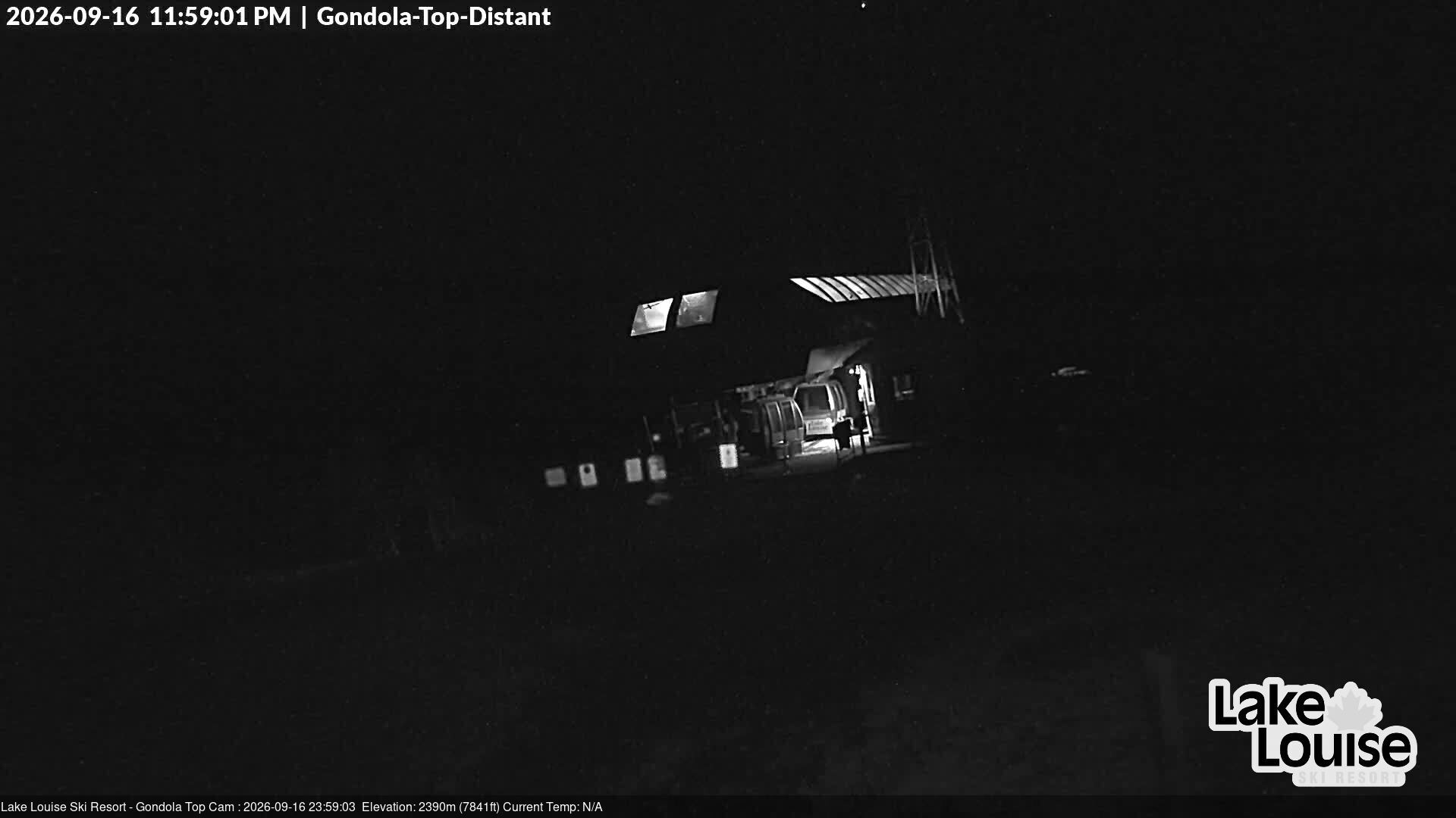 Ski Lake Louise Gondola Top snow cam captured at 16 September 2026 at 11:59 pm GMT-6