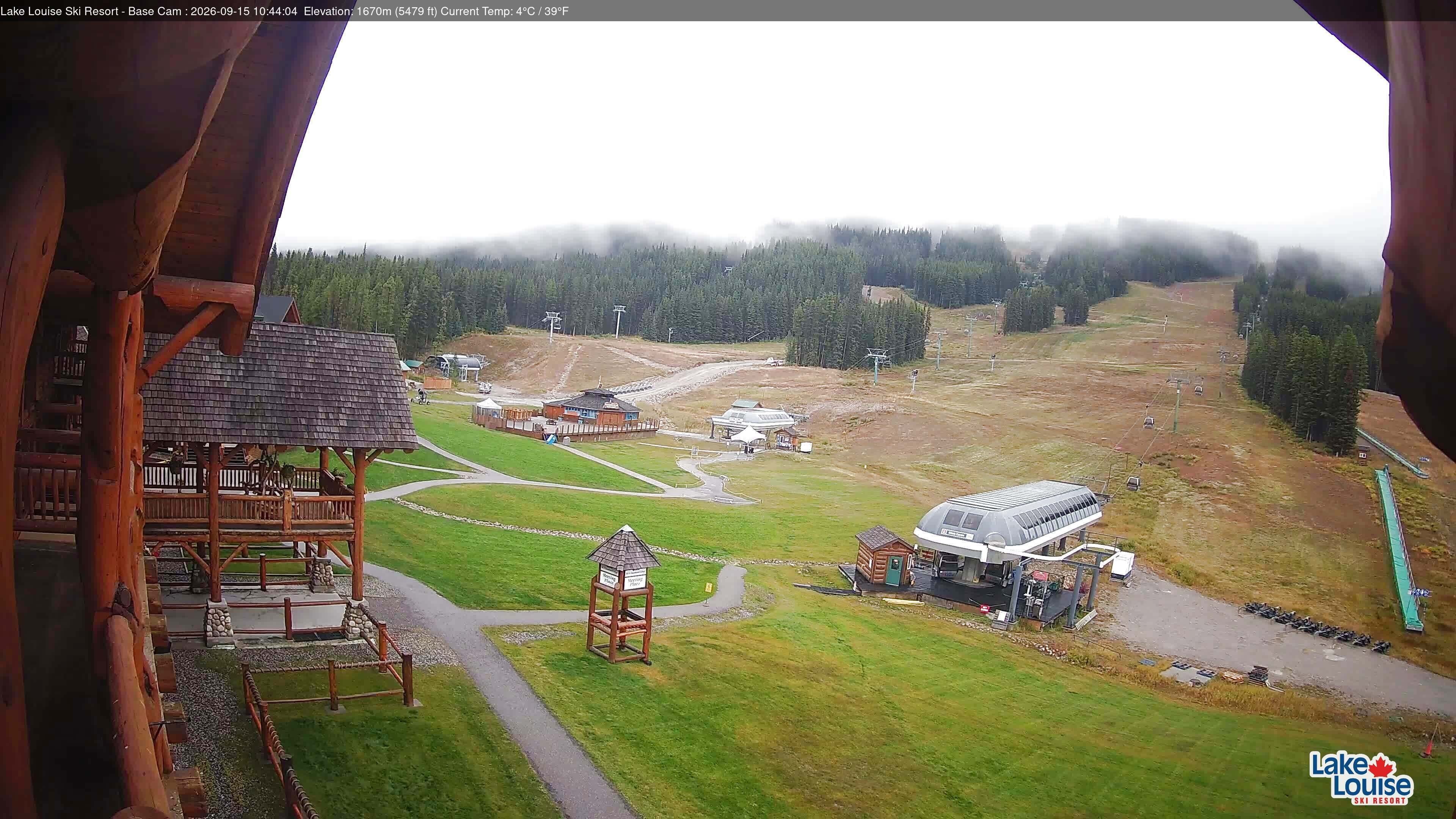 Ski Lake Louise Ski Resort Base Area - West snow cam captured at 15 September 2026 at 10:44 am GMT-6