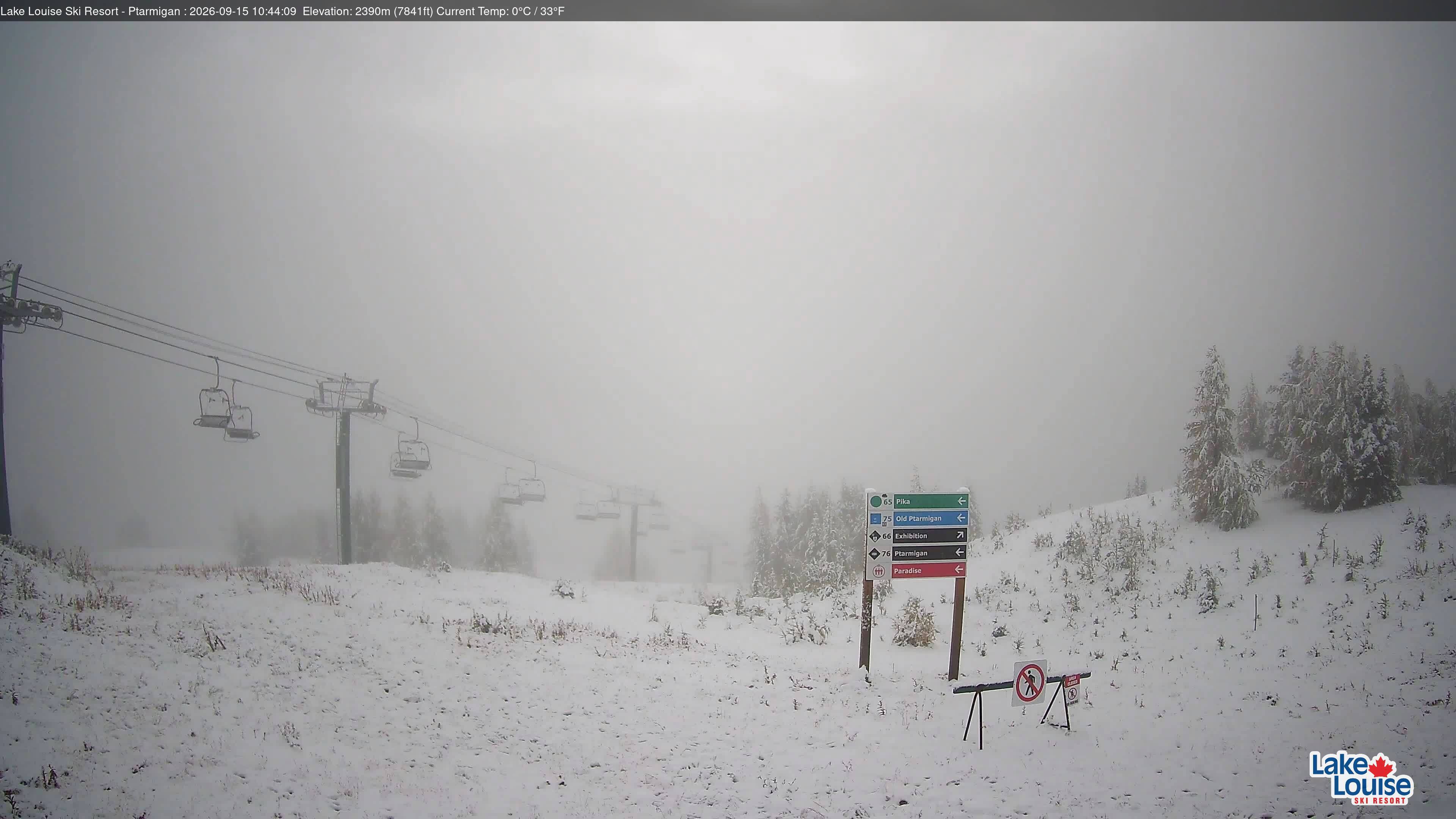 Ski Lake Louise Ptarmigan snow cam captured at 15 September 2026 at 10:44 am GMT-6