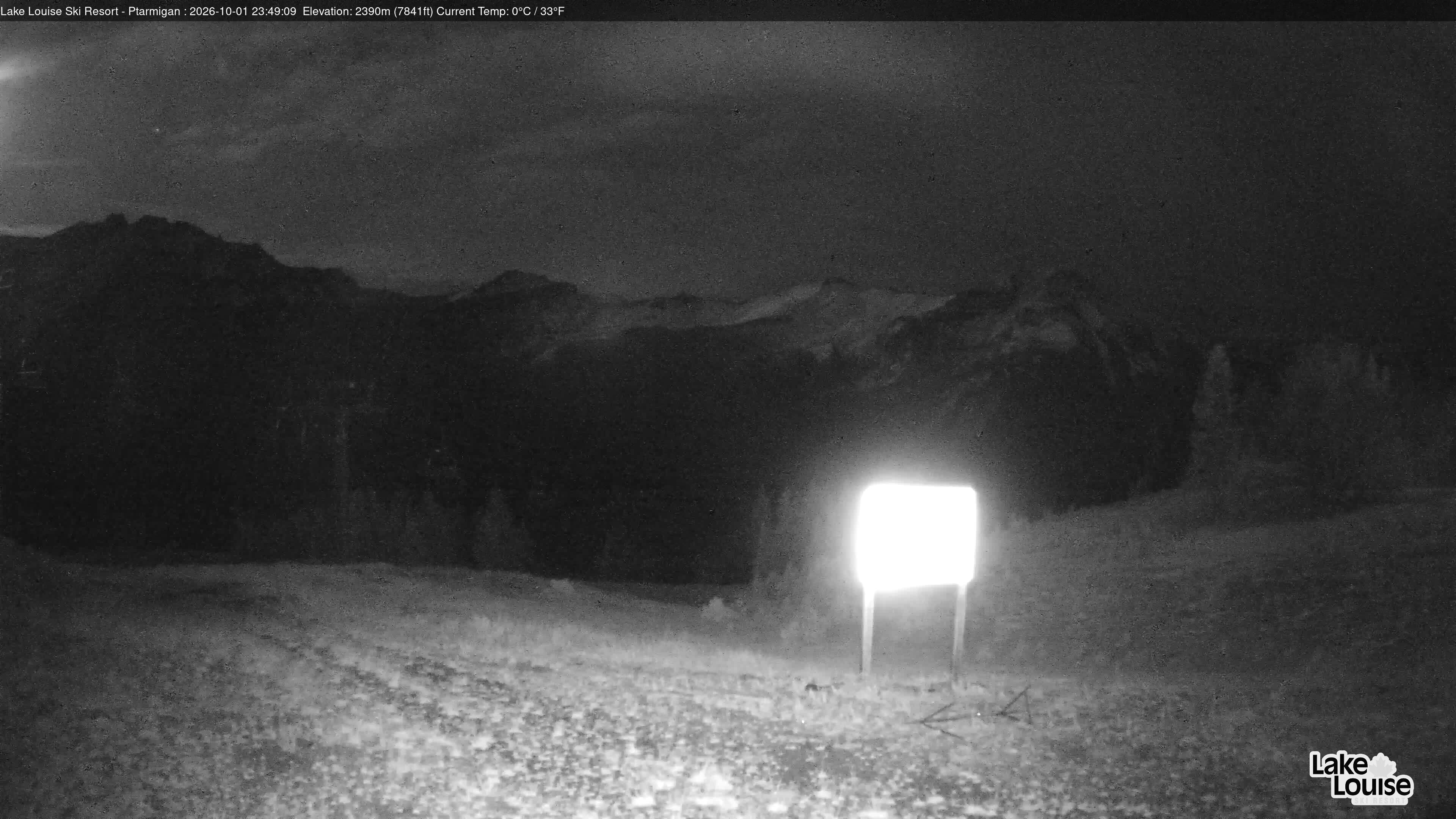 Ski Lake Louise Ptarmigan snow cam captured at 1 October 2026 at 11:49 pm GMT-6