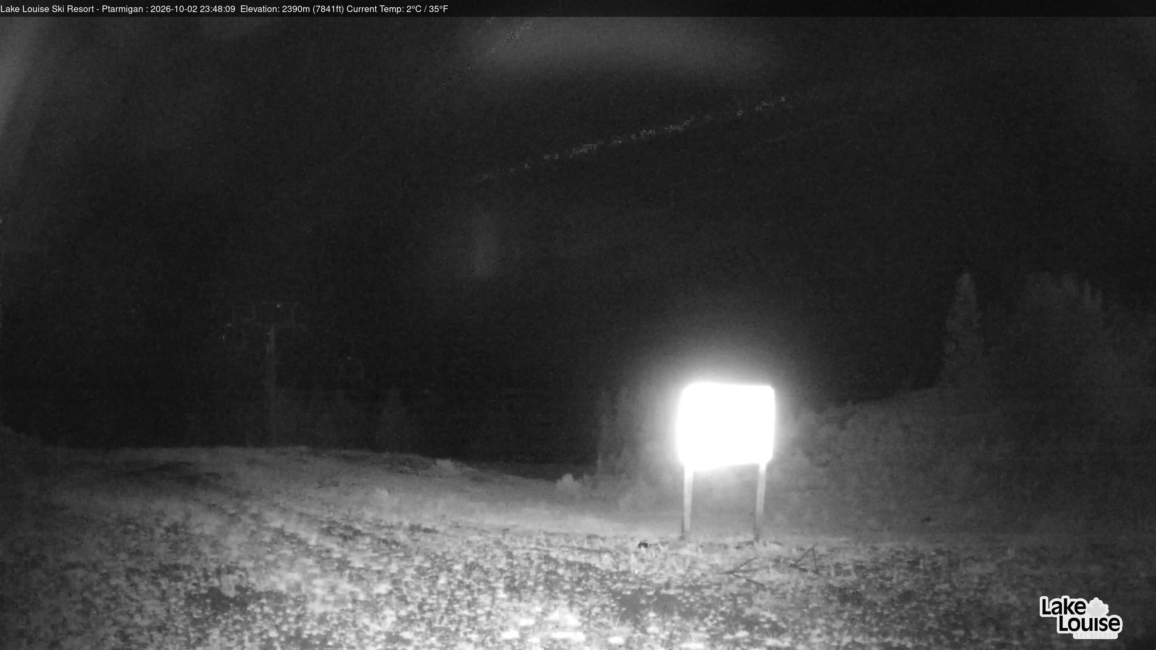 Ski Lake Louise Ptarmigan snow cam captured at 2 October 2026 at 11:48 pm GMT-6