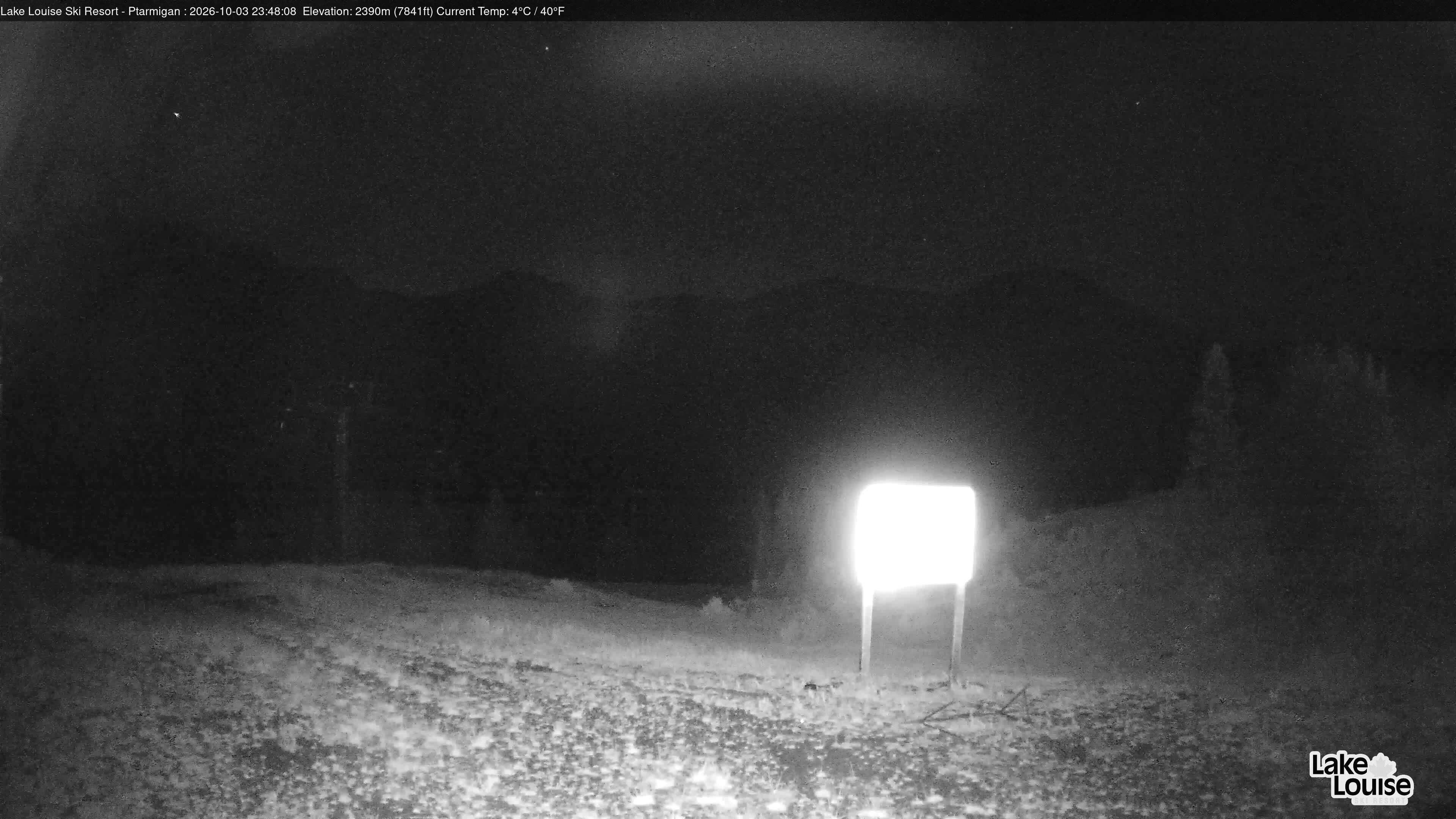 Ski Lake Louise Ptarmigan snow cam captured at 3 October 2026 at 11:49 pm GMT-6