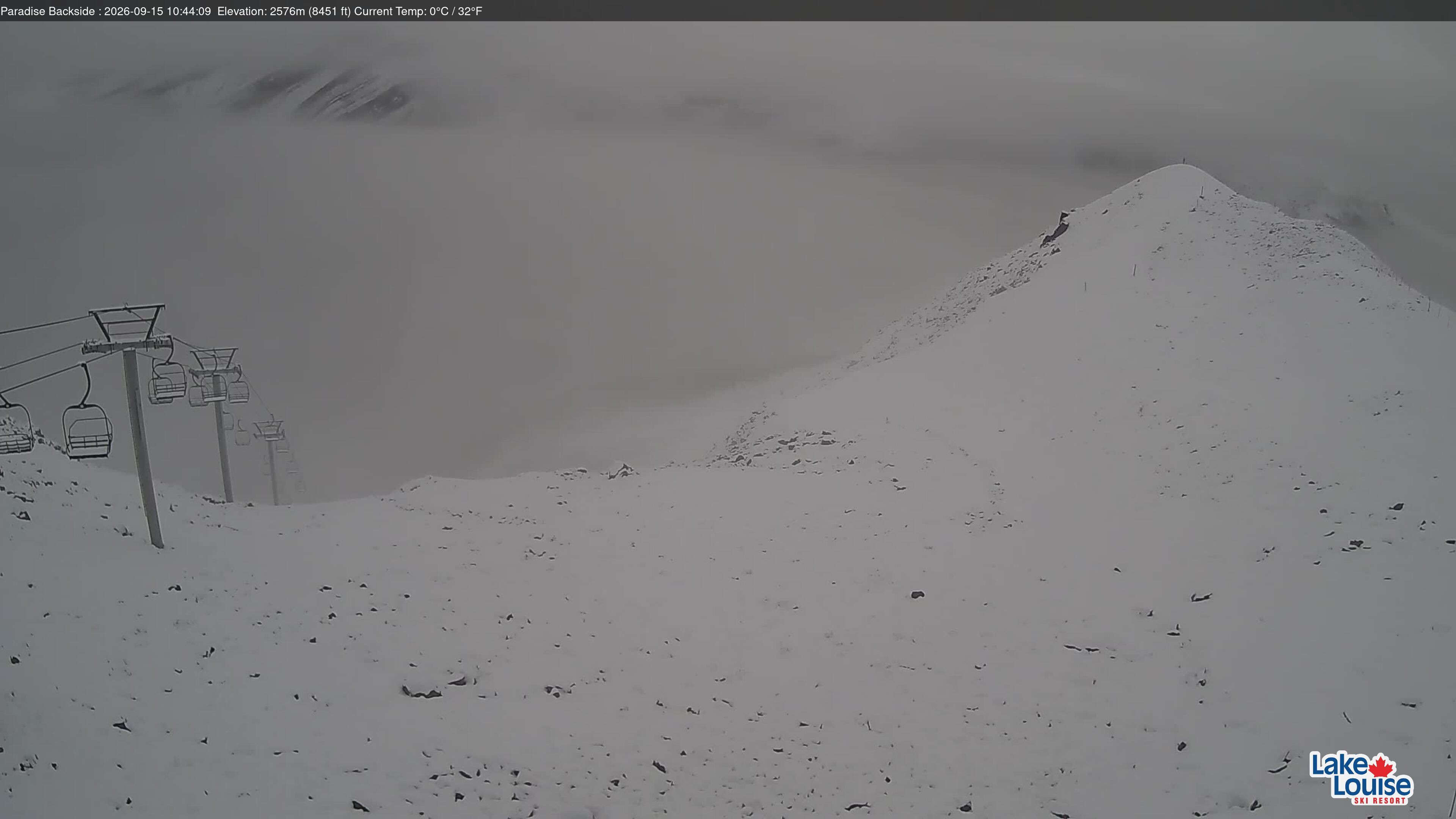 Ski Lake Louise Paradise Backside snow cam captured at 15 September 2026 at 10:44 am GMT-6