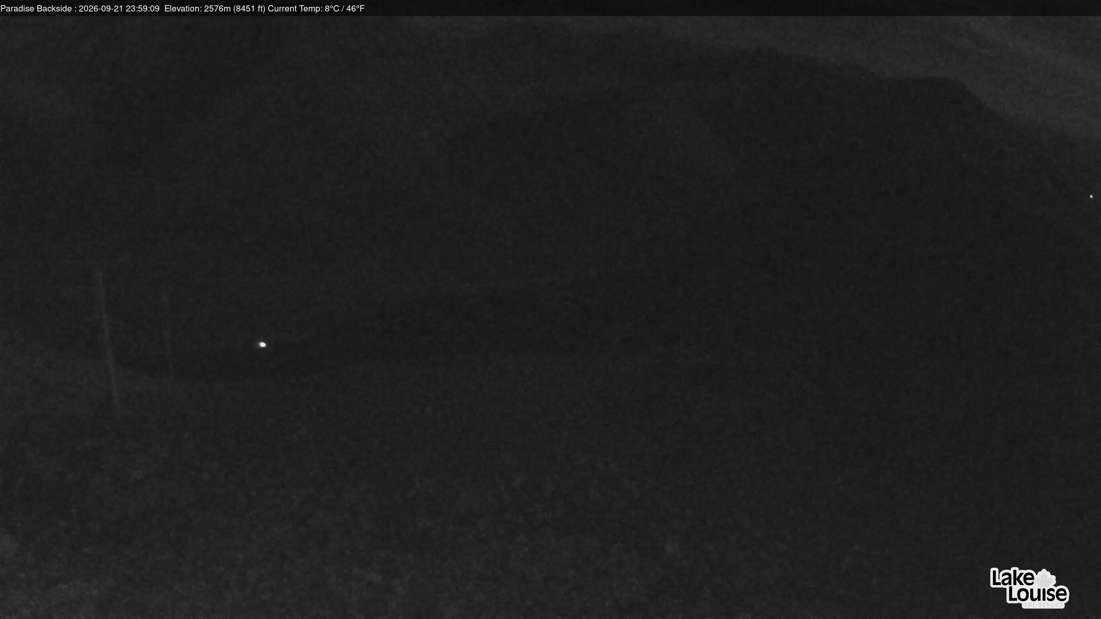Ski Lake Louise Paradise Backside snow cam captured at 21 September 2026 at 11:59 pm GMT-6