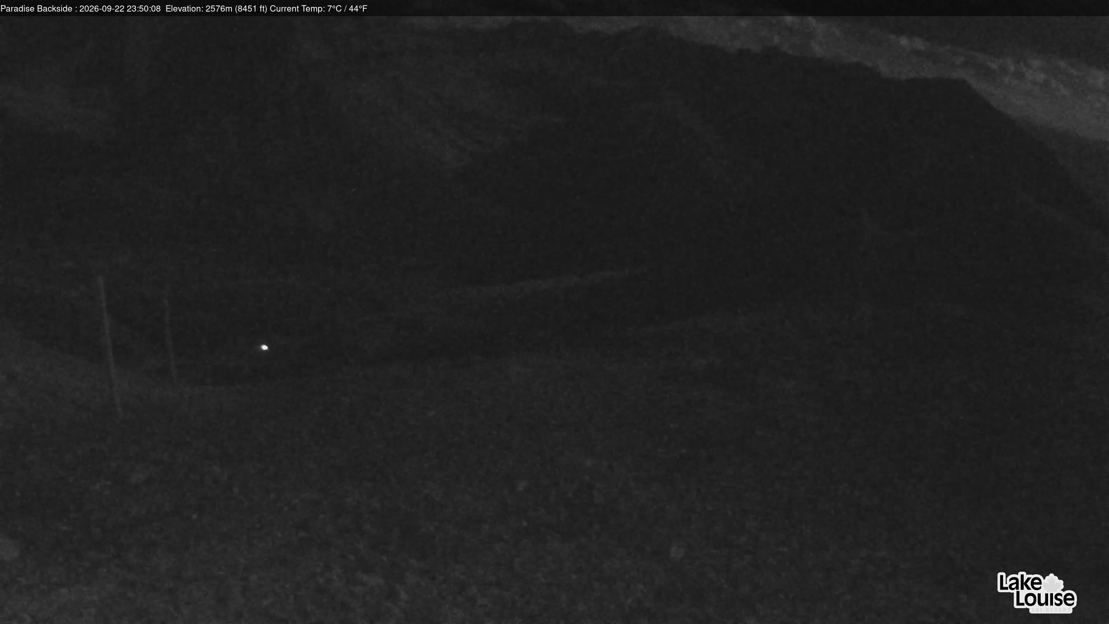 Ski Lake Louise Paradise Backside snow cam captured at 22 September 2026 at 11:50 pm GMT-6