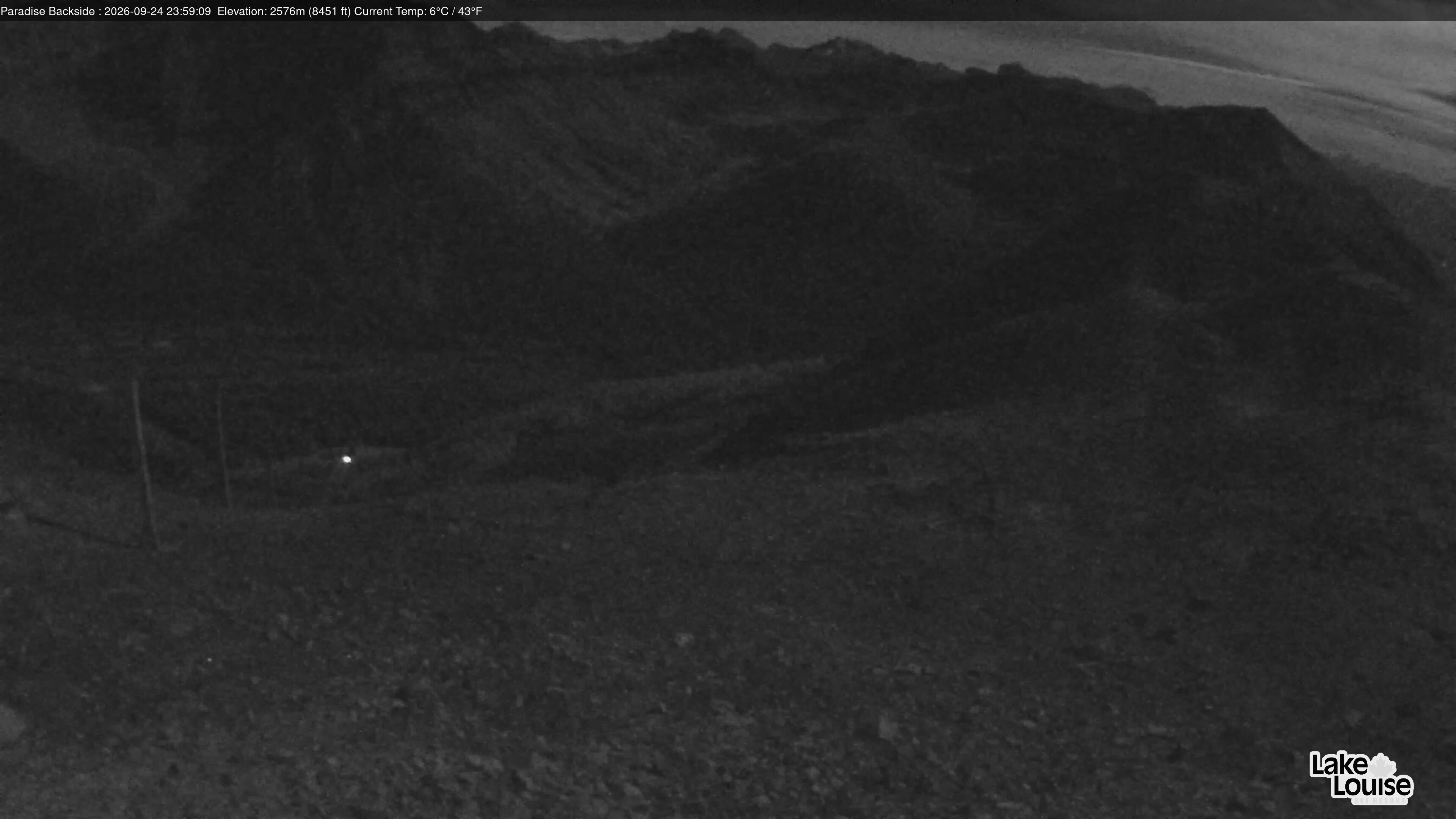 Ski Lake Louise Paradise Backside snow cam captured at 24 September 2026 at 11:59 pm GMT-6