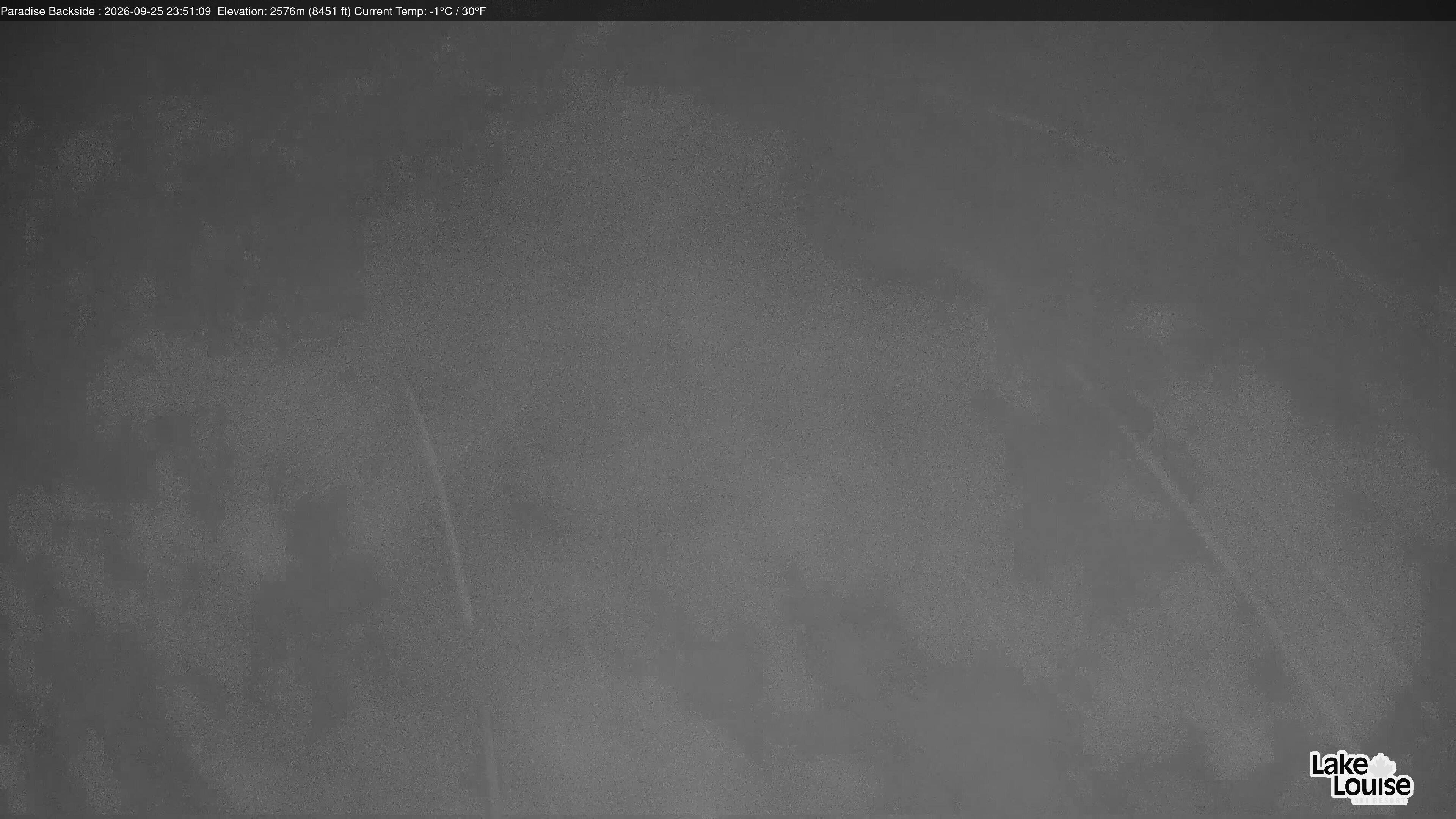 Ski Lake Louise Paradise Backside snow cam captured at 25 September 2026 at 11:51 pm GMT-6