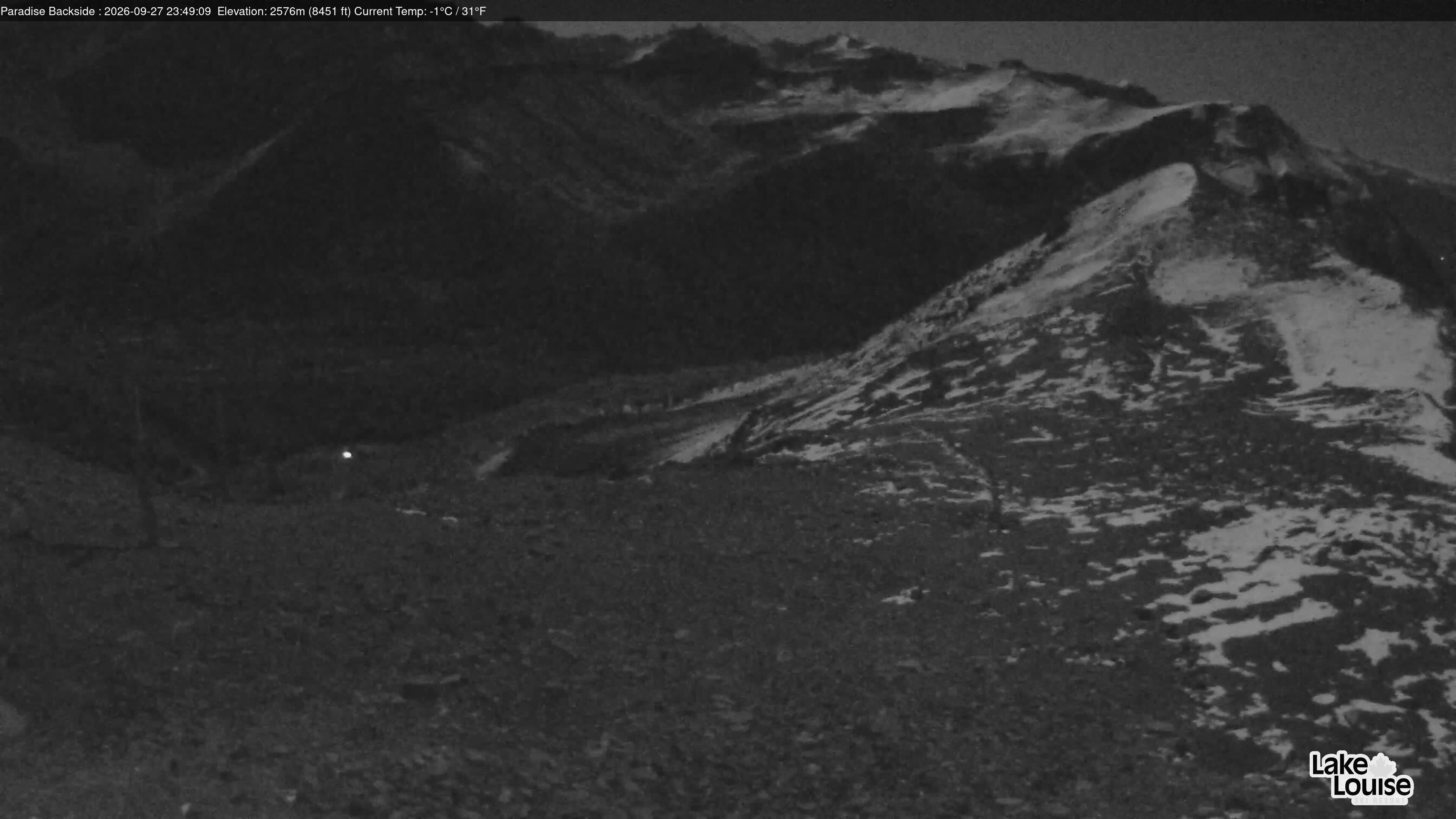 Ski Lake Louise Paradise Backside snow cam captured at 27 September 2026 at 11:49 pm GMT-6