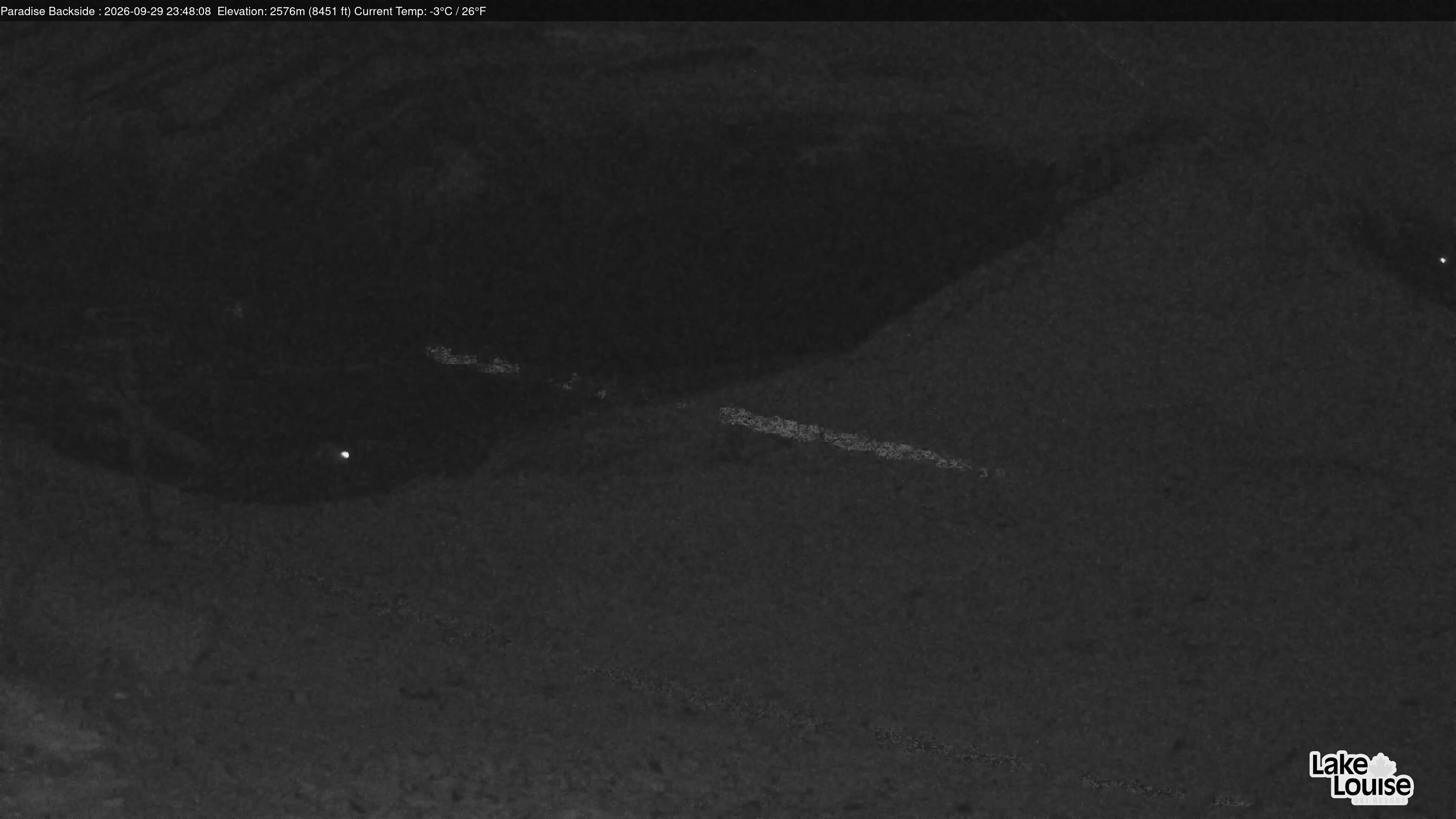 Ski Lake Louise Paradise Backside snow cam captured at 29 September 2026 at 11:48 pm GMT-6