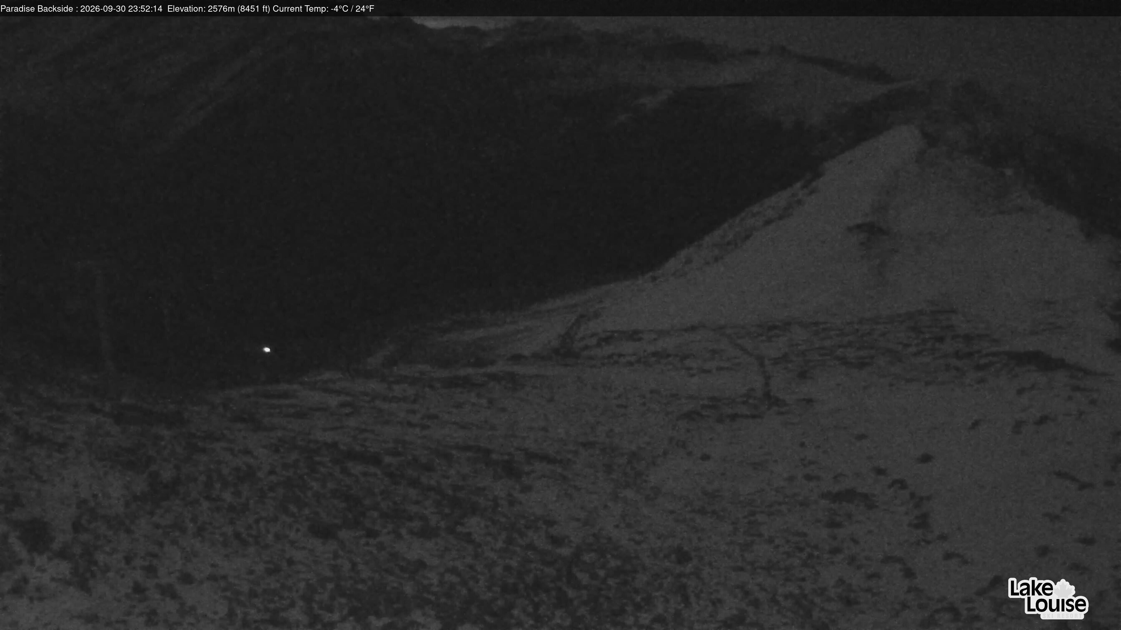 Ski Lake Louise Paradise Backside snow cam captured at 30 September 2026 at 11:52 pm GMT-6
