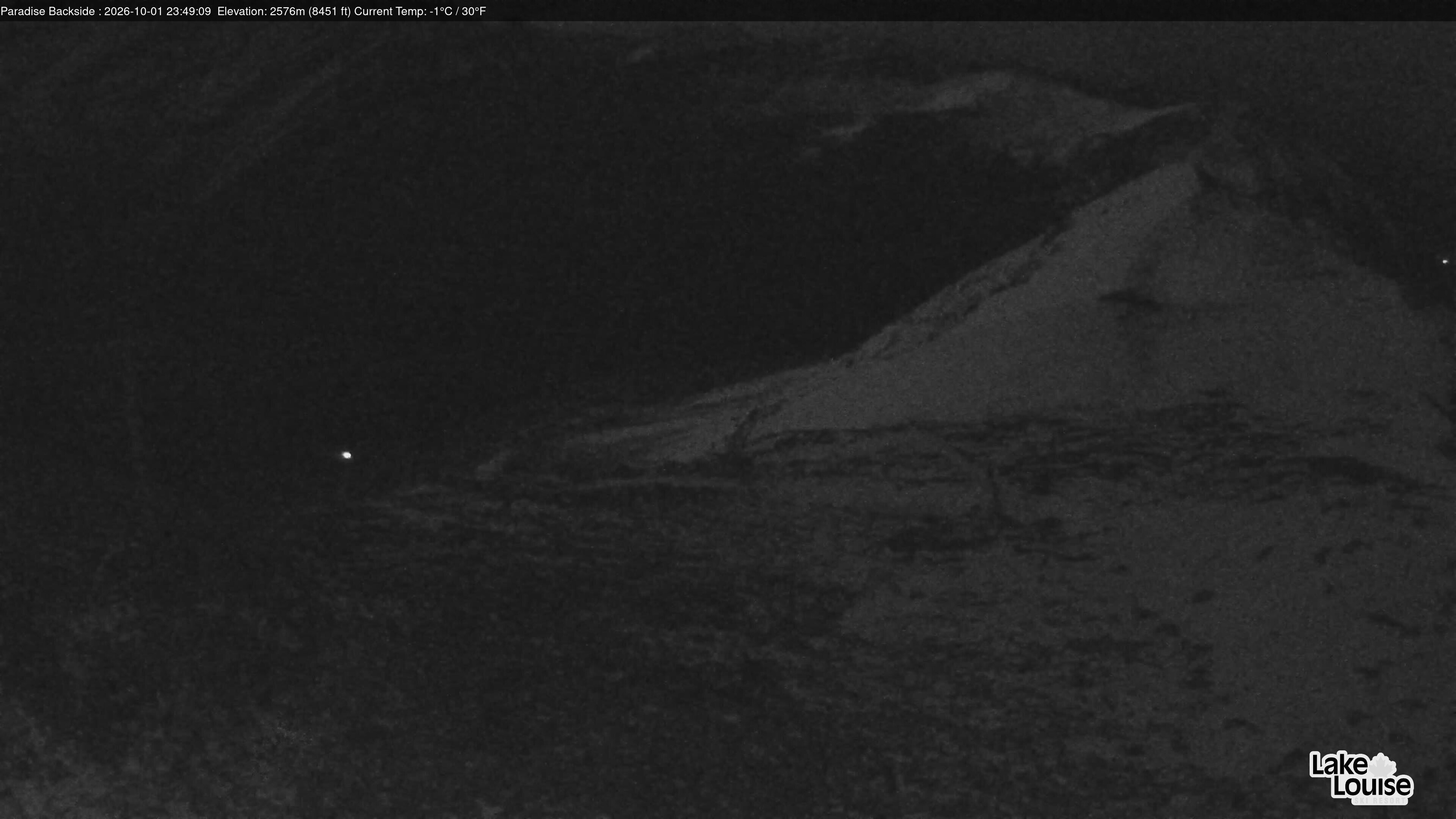 Ski Lake Louise Paradise Backside snow cam captured at 1 October 2026 at 11:49 pm GMT-6