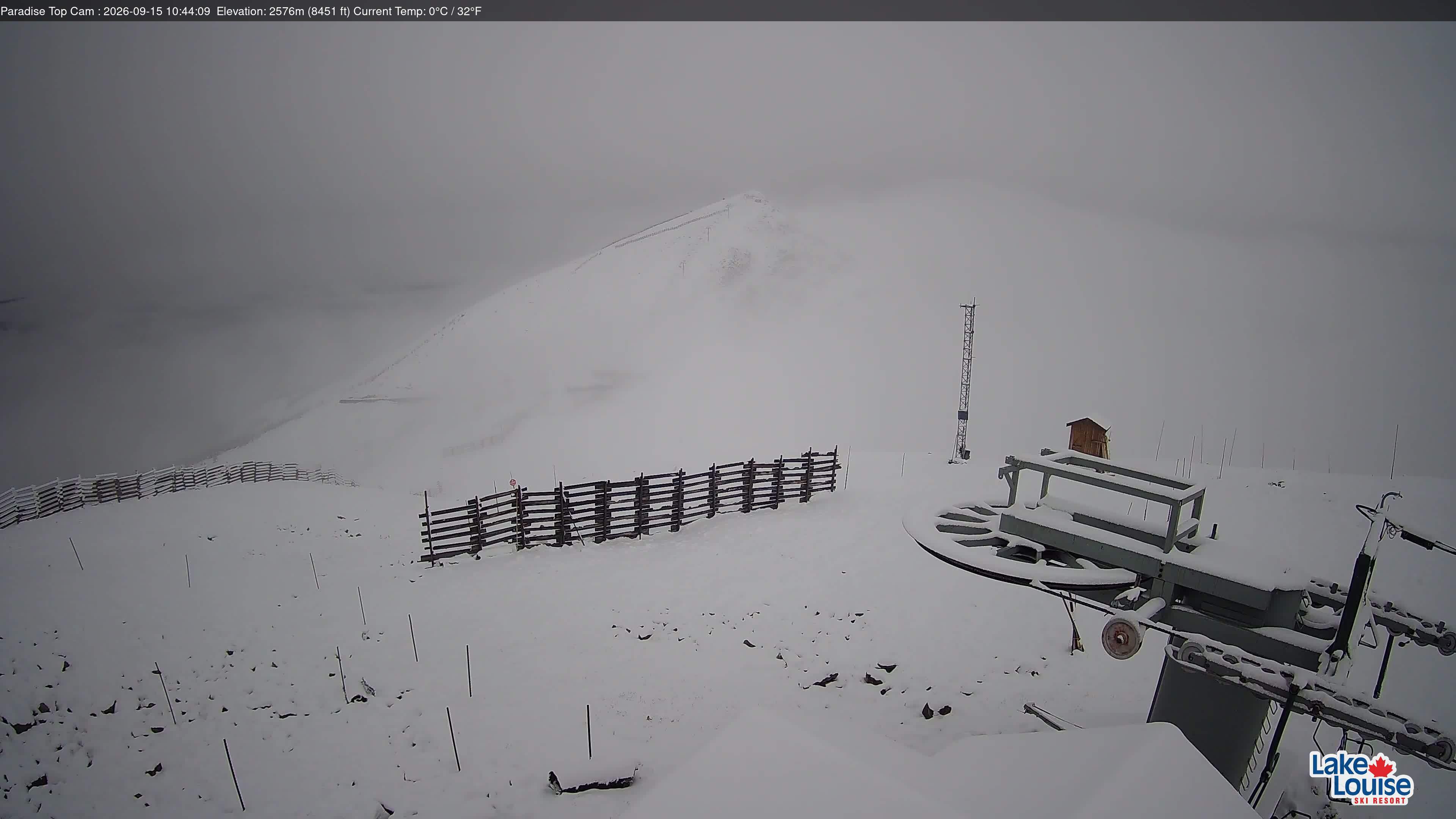 Ski Lake Louise Paradise Top toward Summit snow cam captured at 15 September 2026 at 10:44 am GMT-6