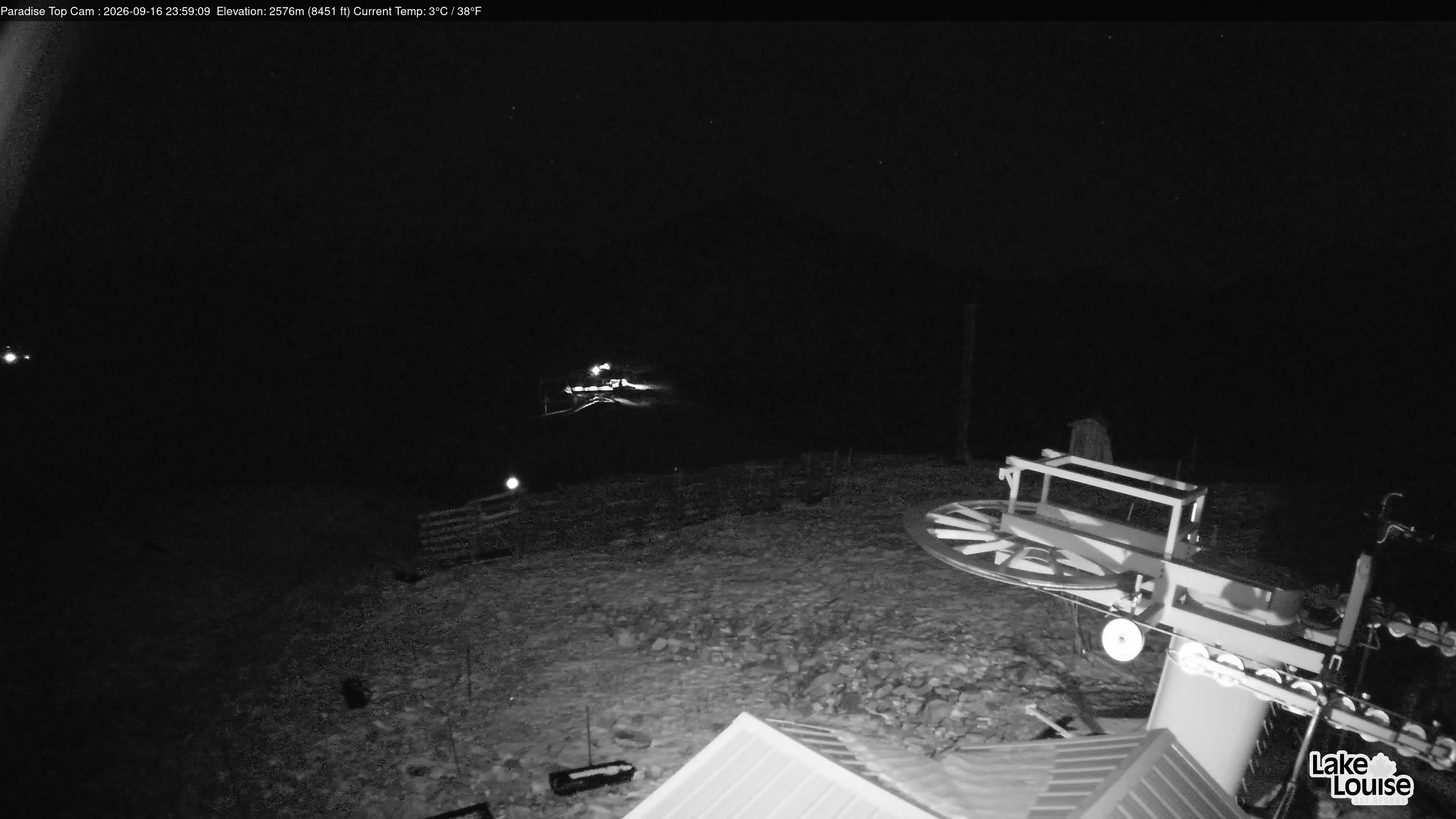 Ski Lake Louise Paradise Top toward Summit snow cam captured at 16 September 2026 at 11:59 pm GMT-6