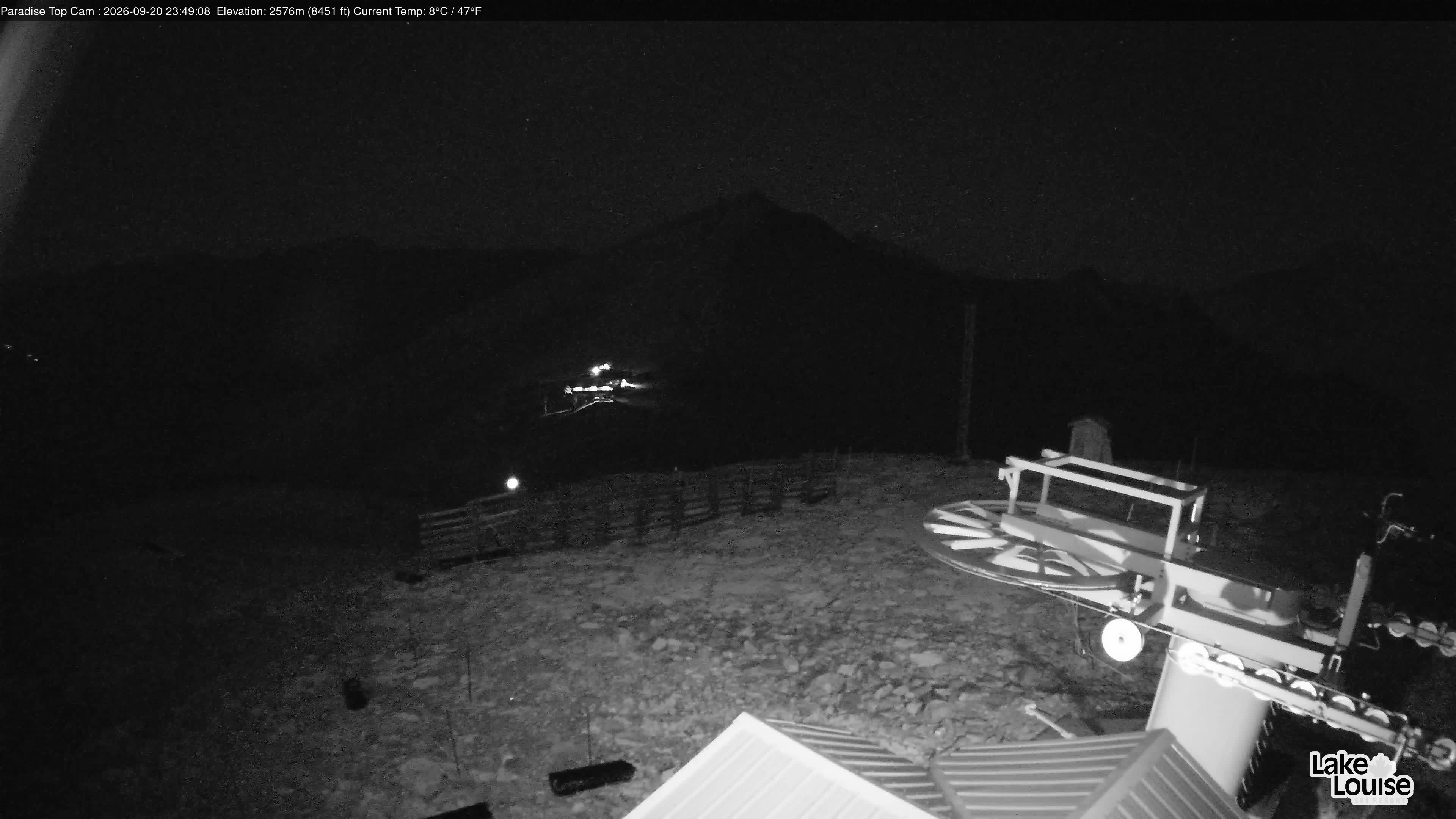 Ski Lake Louise Paradise Top toward Summit snow cam captured at 20 September 2026 at 11:49 pm GMT-6